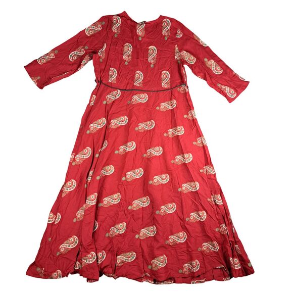 Anouk by Myntra Dress Womens S Red Paisley Boho Cottagecore 3/4 Sleeve Midi - Picture 2 of 12